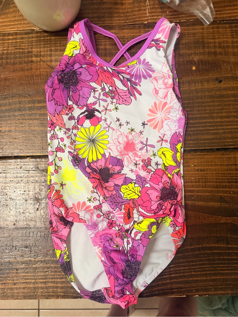 Sylvia P Girls Floral One-Piece Leotard - Pink & Yellow